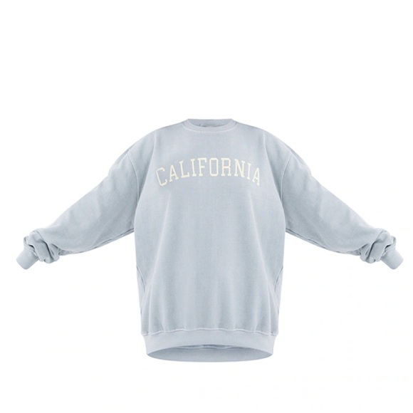 NWT PrettyLittleThing California Oversized Sweatshirt Sage Blue Medium - Picture 2 of 7